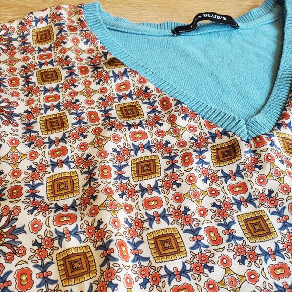Ema Blue's Portuguese Tile Print Long Sleeved T-Shirt - Picture 5 of 6
